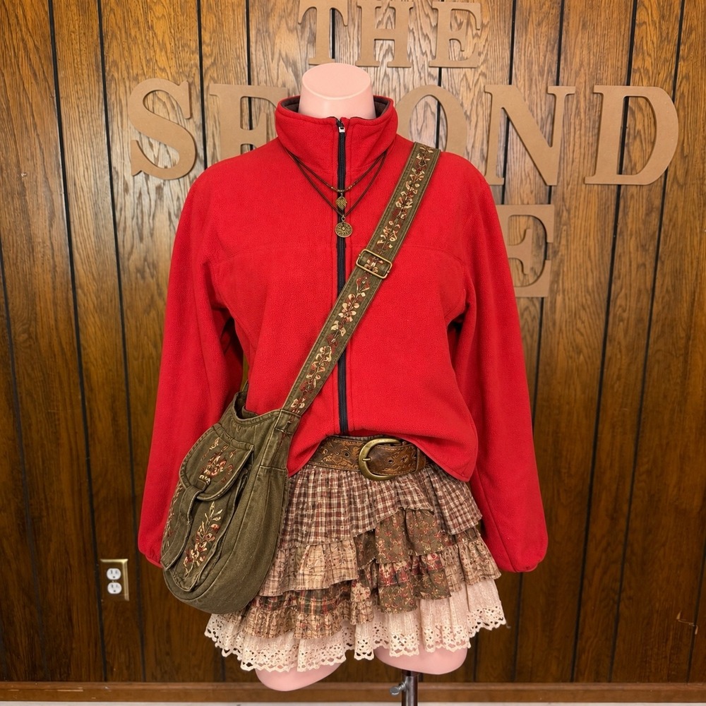 Y2K Red Fleece Full Zip Jacket Lands End Small Sporty Gorpcore Outdoors Granola